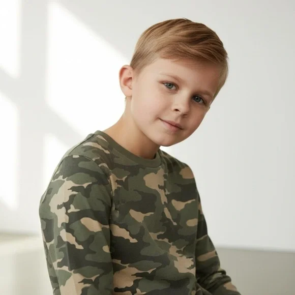 Wonder Nation green brown Camouflage Long Sleeve Tee Small (6-7) cotton blend - Picture 3 of 10